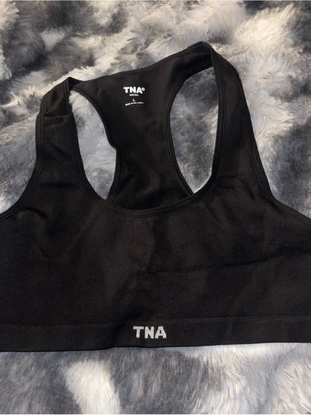 TNA Black Seamless Racerback Sports Bra with Branded Hem